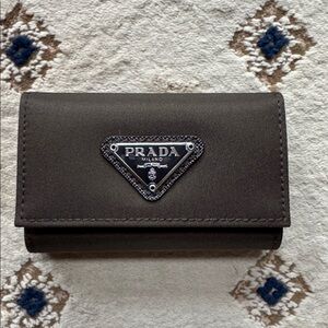 Prada Brown Nylon/Leather. Card and Key Holder